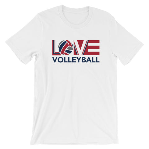 White LOV=Volleyball Unisex Tee
