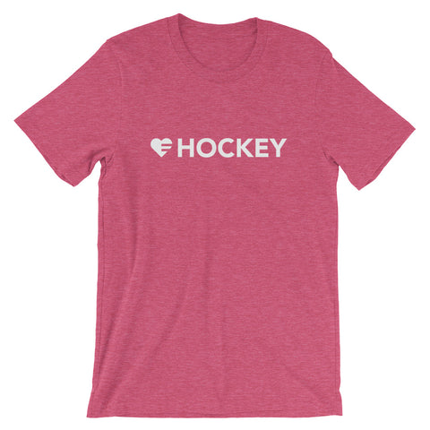 Heather Raspberry Heart=Hockey Unisex Tee